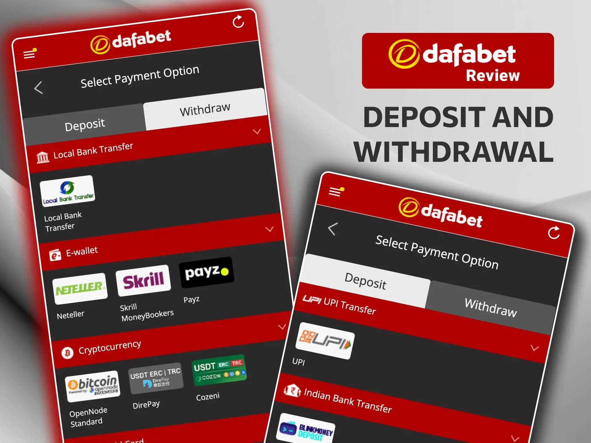 Deposit and withdraw funds easily at Dafabet via the app with multiple payment methods.