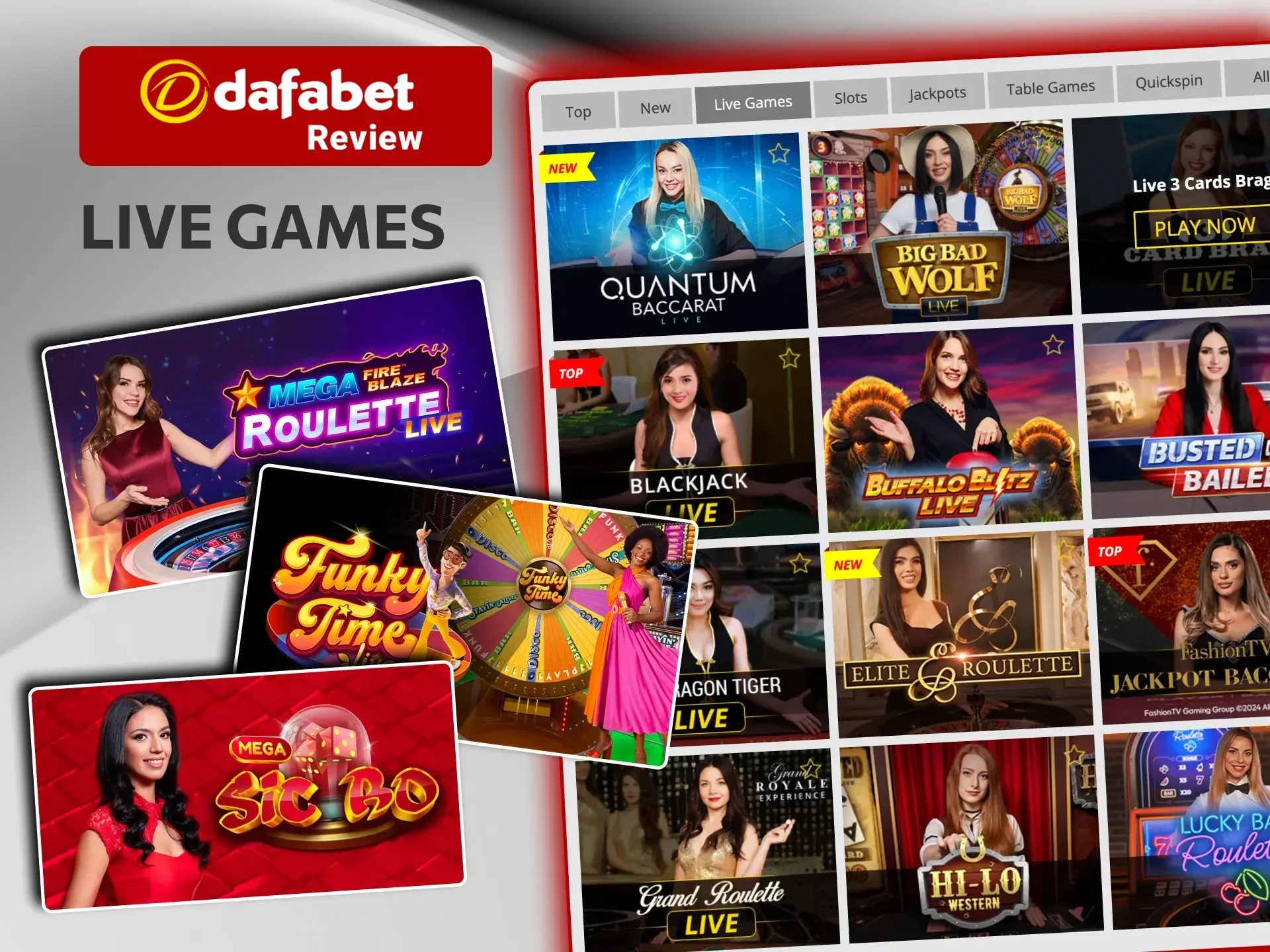 Play live dealer games at Dafabet, Mega Fire Blaze Roulette and Korean Speed Baccarat await.
