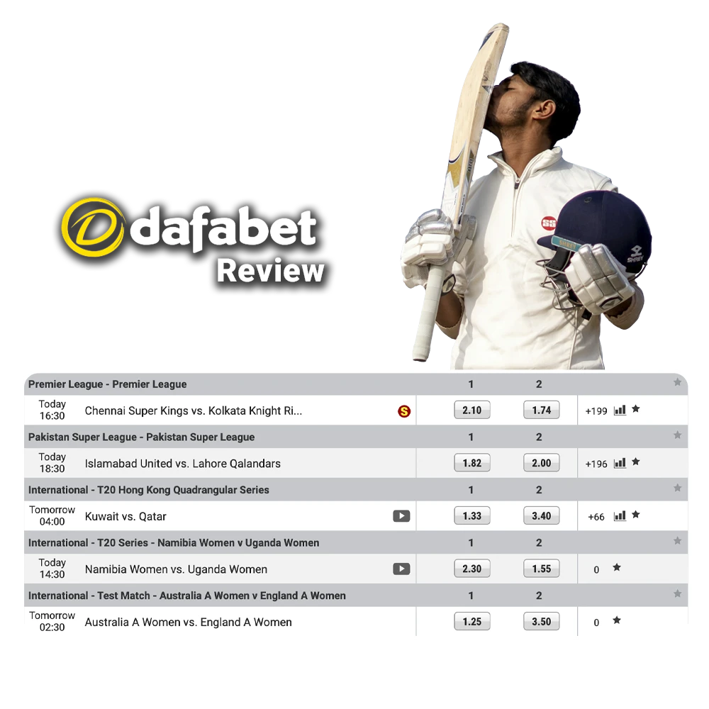 Place your cricket bets at the best bookmaker Dafabet.