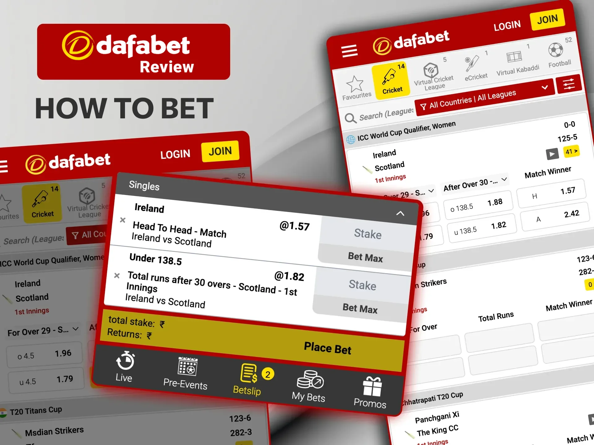 Place cricket bets at Dafabet by registering, depositing funds, and selecting event.