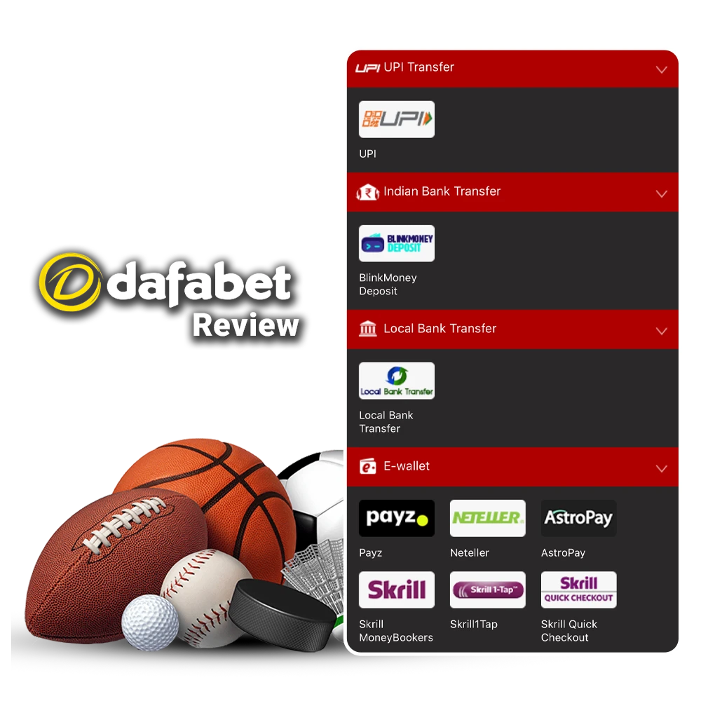 Find out about all available top-up methods on the Dafabet website.