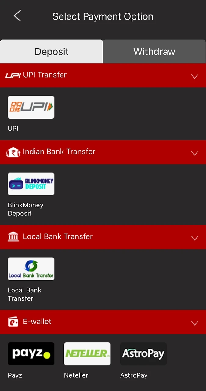 Choose a convenient and fast for you method of depositing to your Dafabet account.