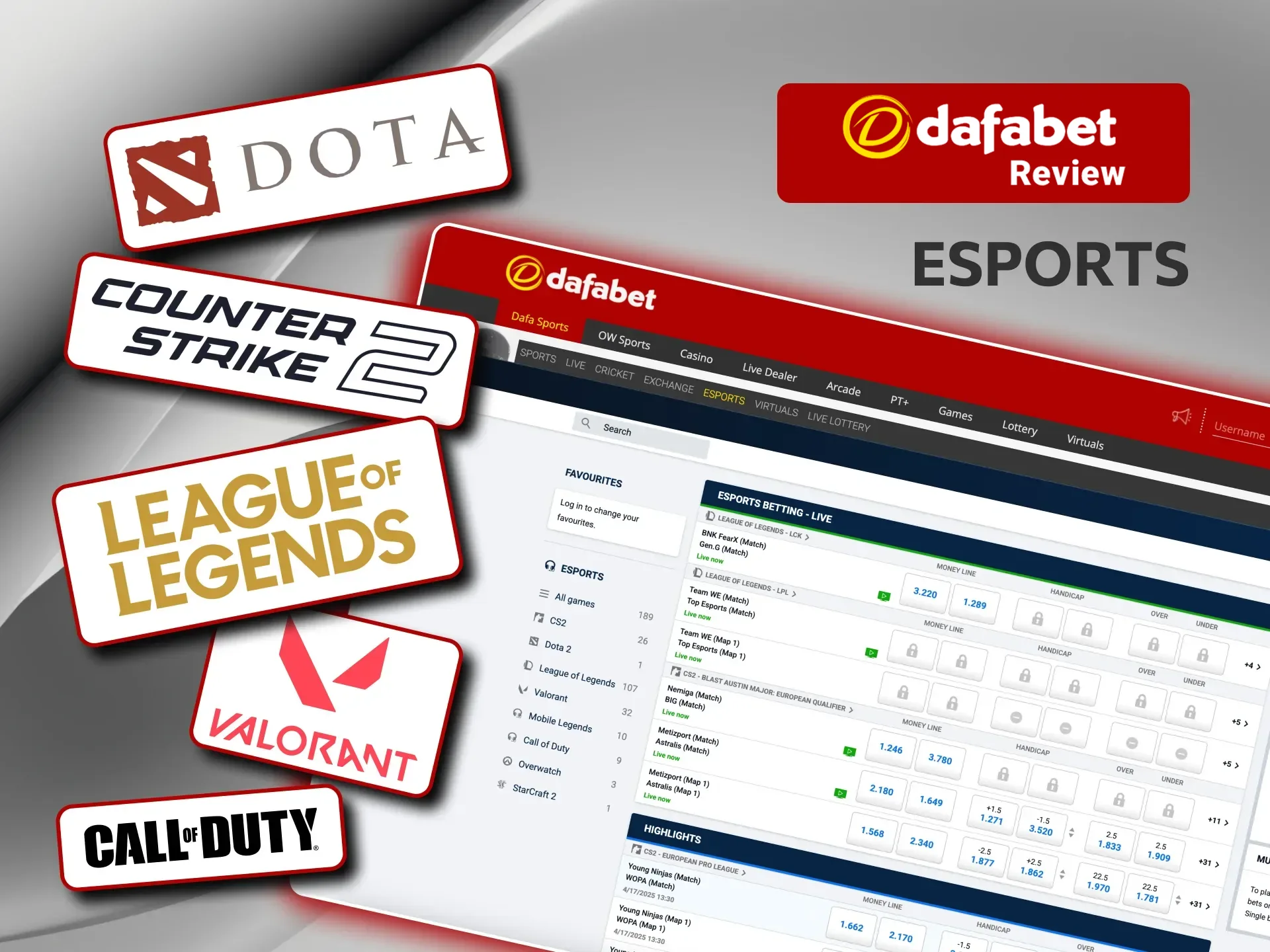 Experience high-stakes eSports betting at Dafabet Casino with exciting game selections.