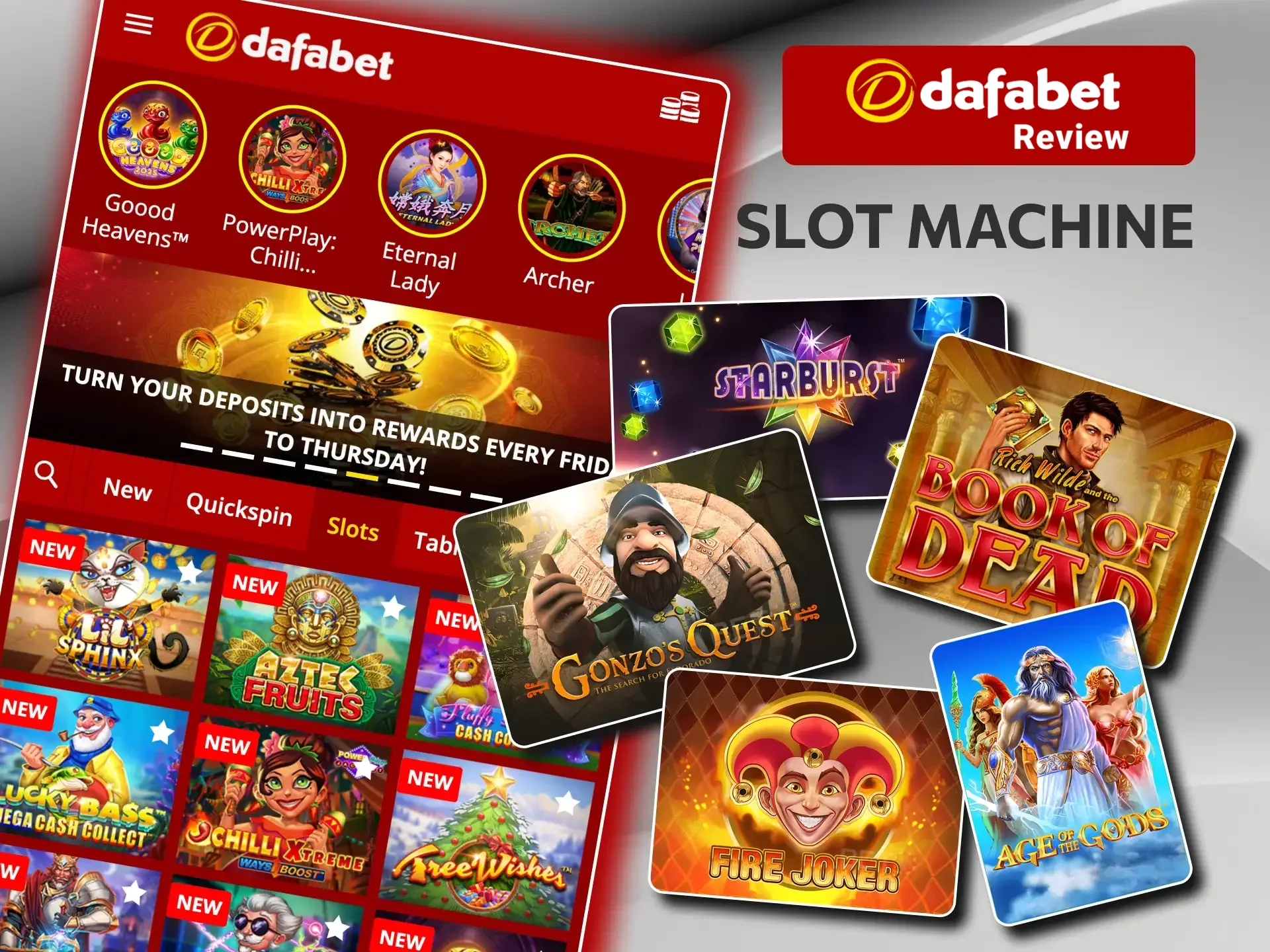 Try your luck on Gold Rush Frog and Book of Ra at Dafabet Casino’s slot section.