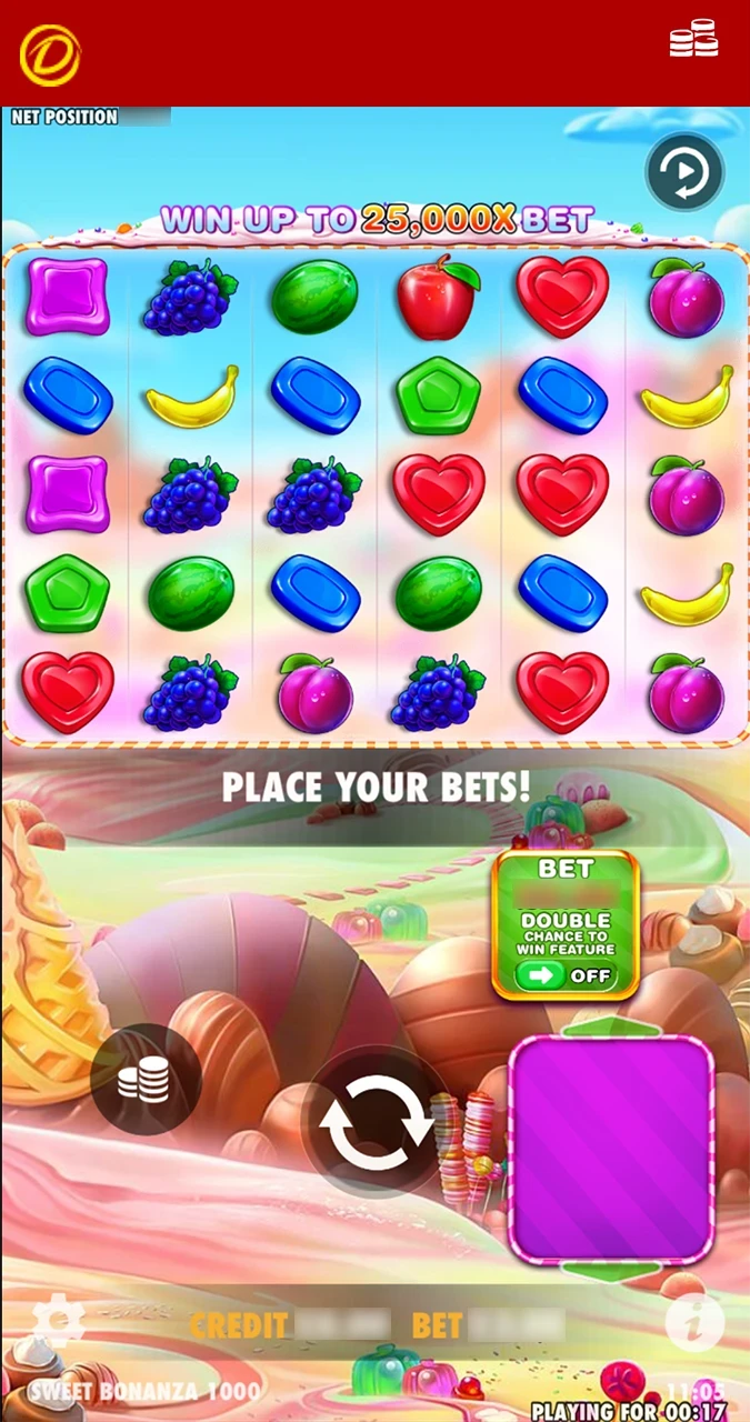 Home page in the Sweet Bonanza slot game on the Dafabet app.
