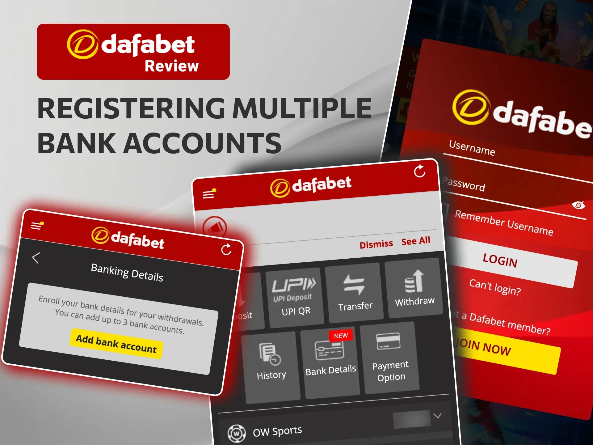 Register multiple bank accounts at Dafabet for flexible withdrawals and transactions.
