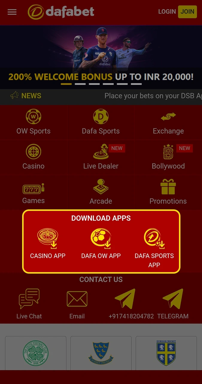 Choose the app that suits you on the Dafabet website.